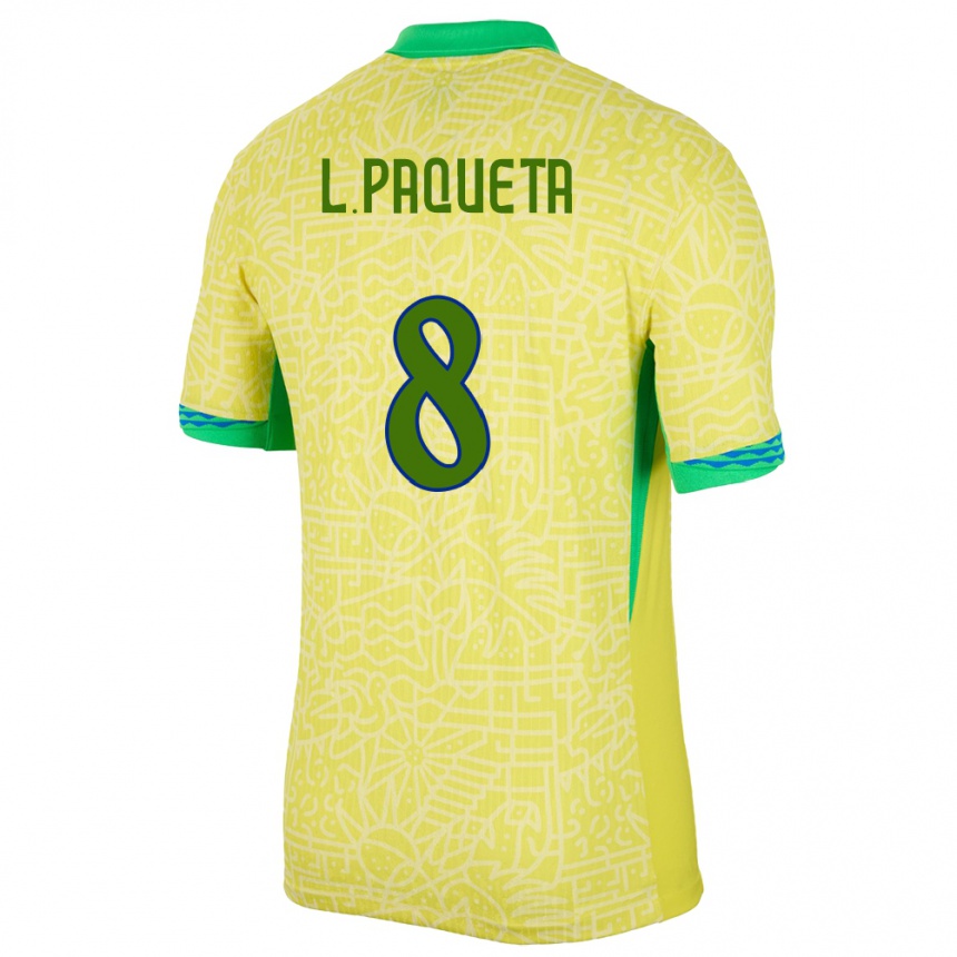 Kids Football Brazil Lucas Paqueta #8 Yellow Home Jersey 24-26 T-Shirt Za