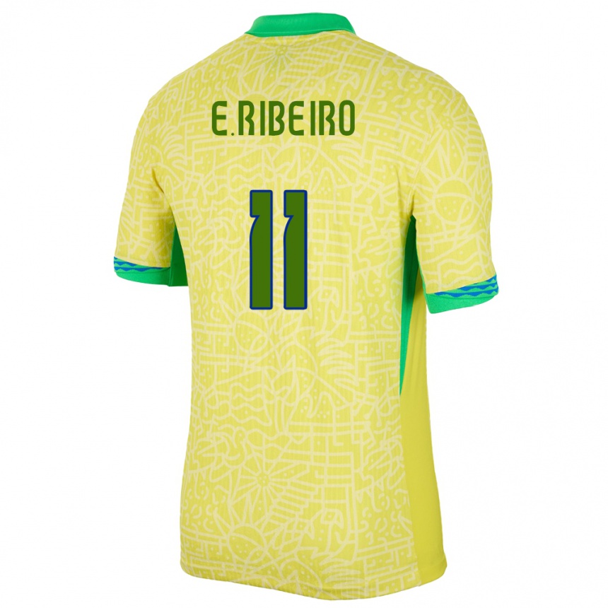 Kids Football Brazil Everton Ribeiro #11 Yellow Home Jersey 24-26 T-Shirt Za