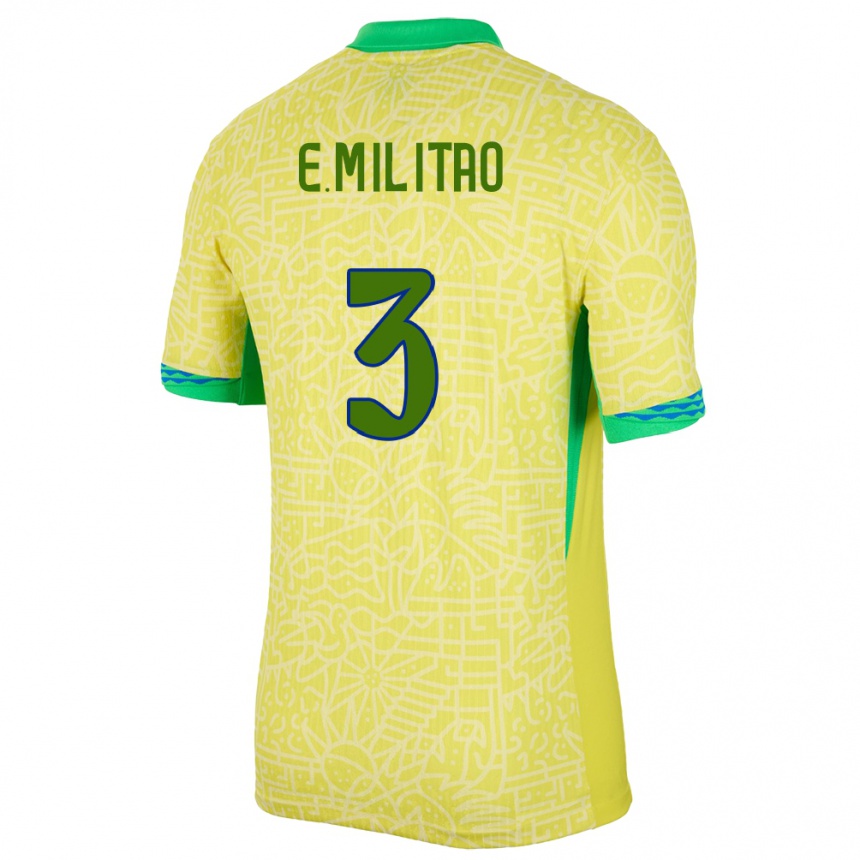 Kids Football Brazil Eder Militao #3 Yellow Home Jersey 24-26 T-Shirt Za