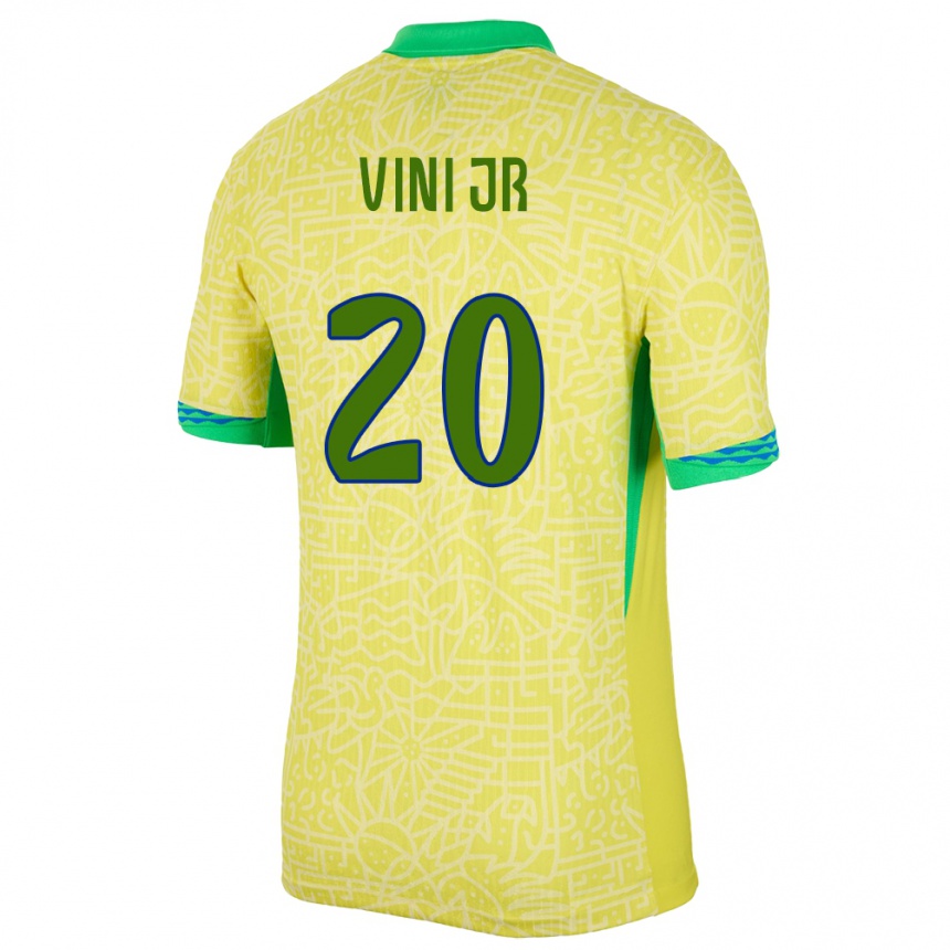 Kids Football Brazil Vinicius Junior #20 Yellow Home Jersey 24-26 T-Shirt Za