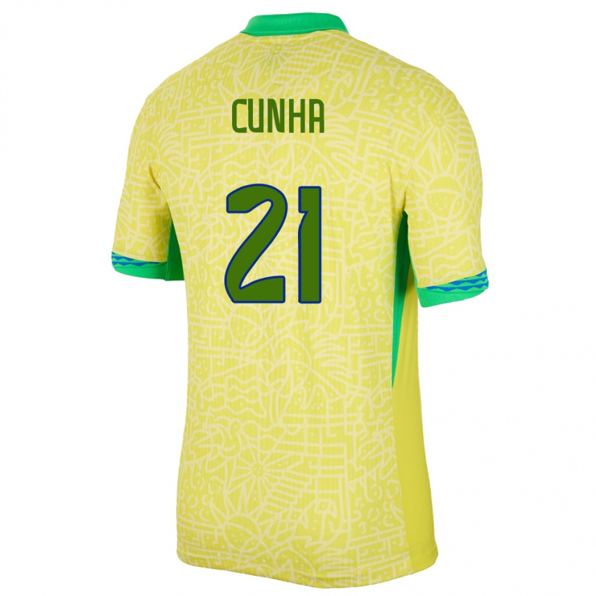 Kids Football Brazil Matheus Cunha #21 Yellow Home Jersey 24-26 T-Shirt Za