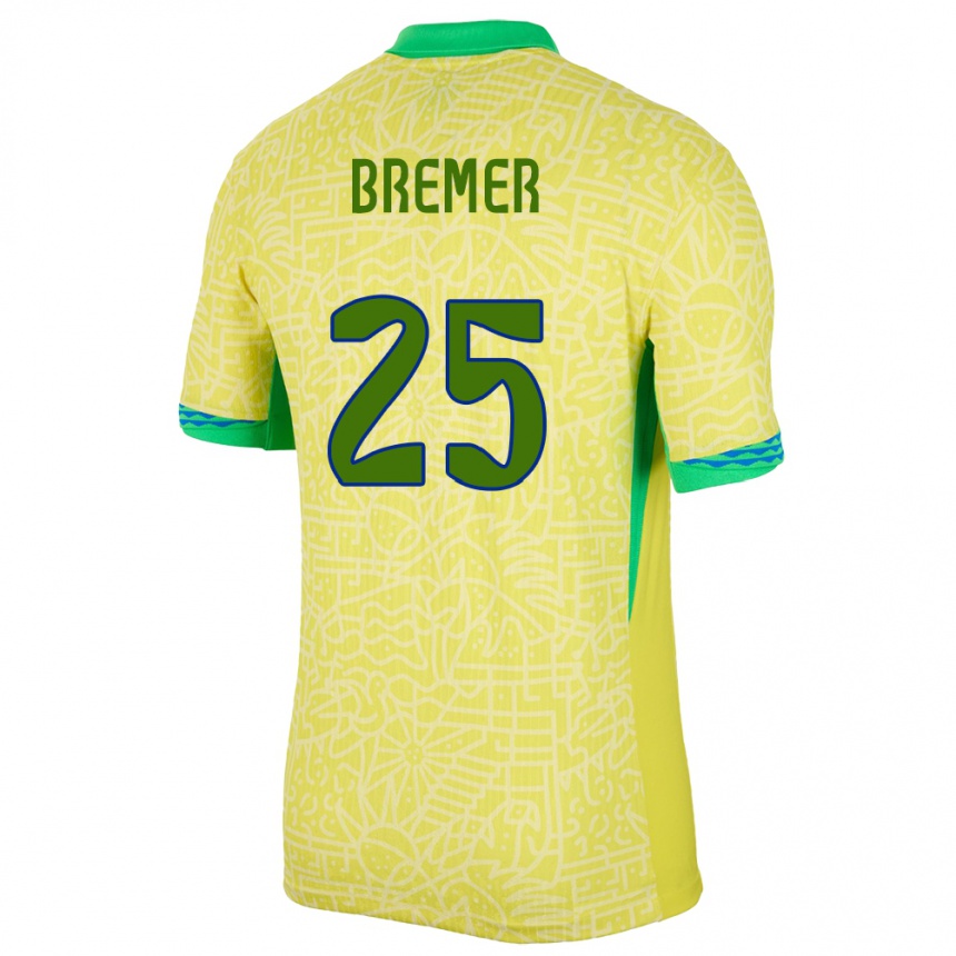 Kids Football Brazil Bremer #25 Yellow Home Jersey 24-26 T-Shirt Za