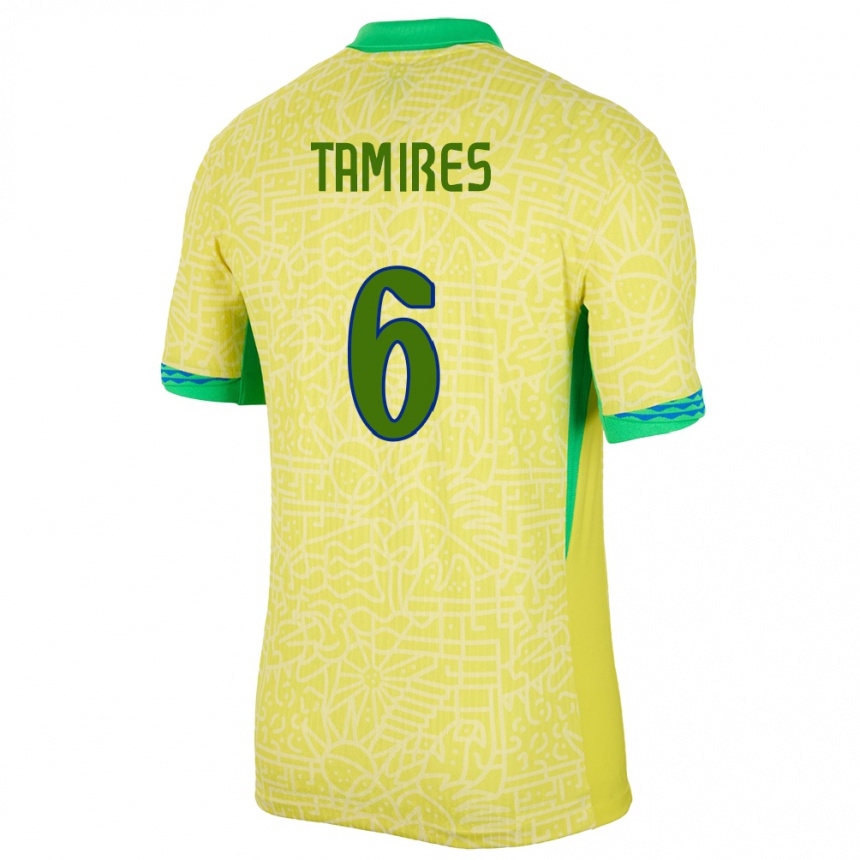 Kids Football Brazil Tamires #6 Yellow Home Jersey 24-26 T-Shirt Za