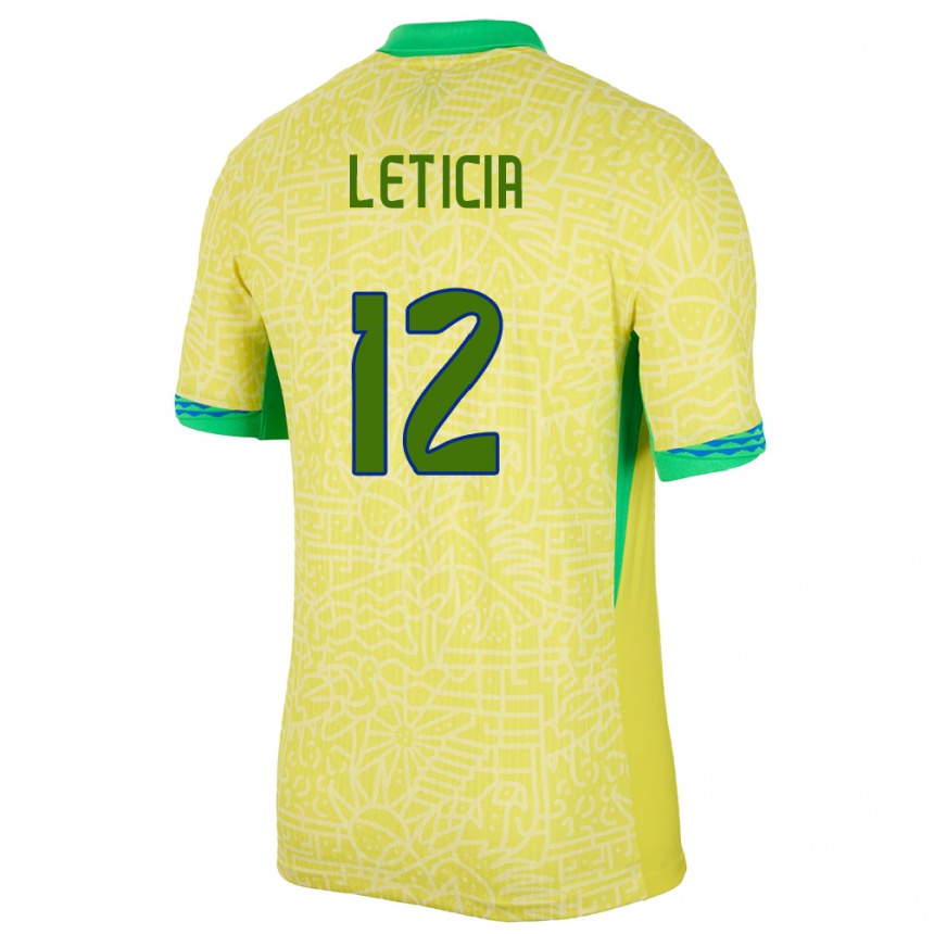 Kids Football Brazil Leticia #12 Yellow Home Jersey 24-26 T-Shirt Za