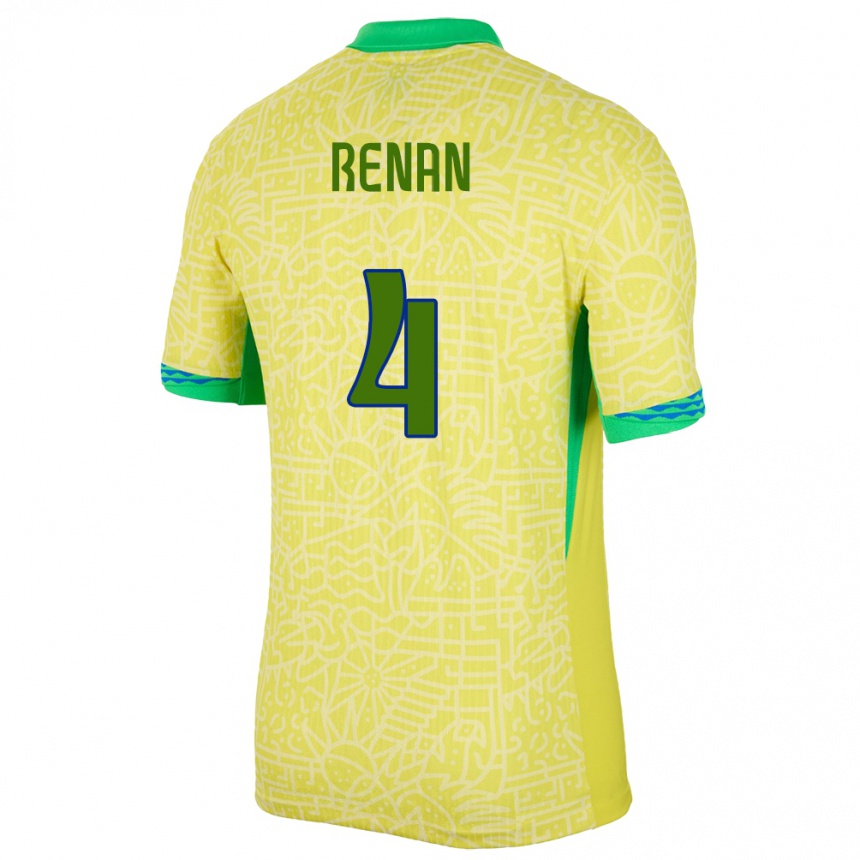 Kids Football Brazil Robert Renan #4 Yellow Home Jersey 24-26 T-Shirt Za