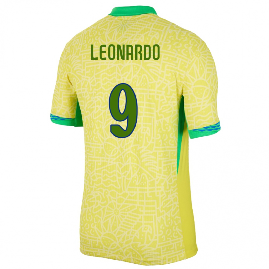 Kids Football Brazil Marcos Leonardo #9 Yellow Home Jersey 24-26 T-Shirt Za