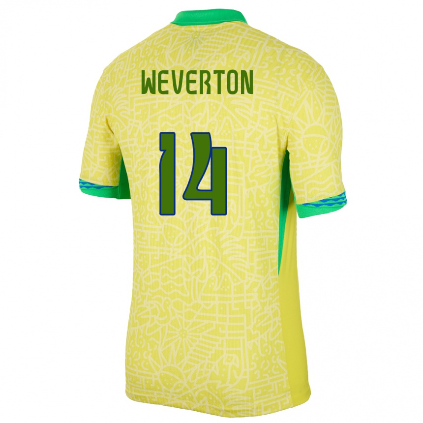 Kids Football Brazil Weverton #14 Yellow Home Jersey 24-26 T-Shirt Za