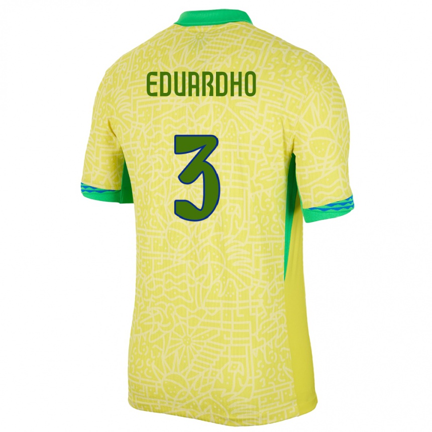 Kids Football Brazil Eduardho #3 Yellow Home Jersey 24-26 T-Shirt Za