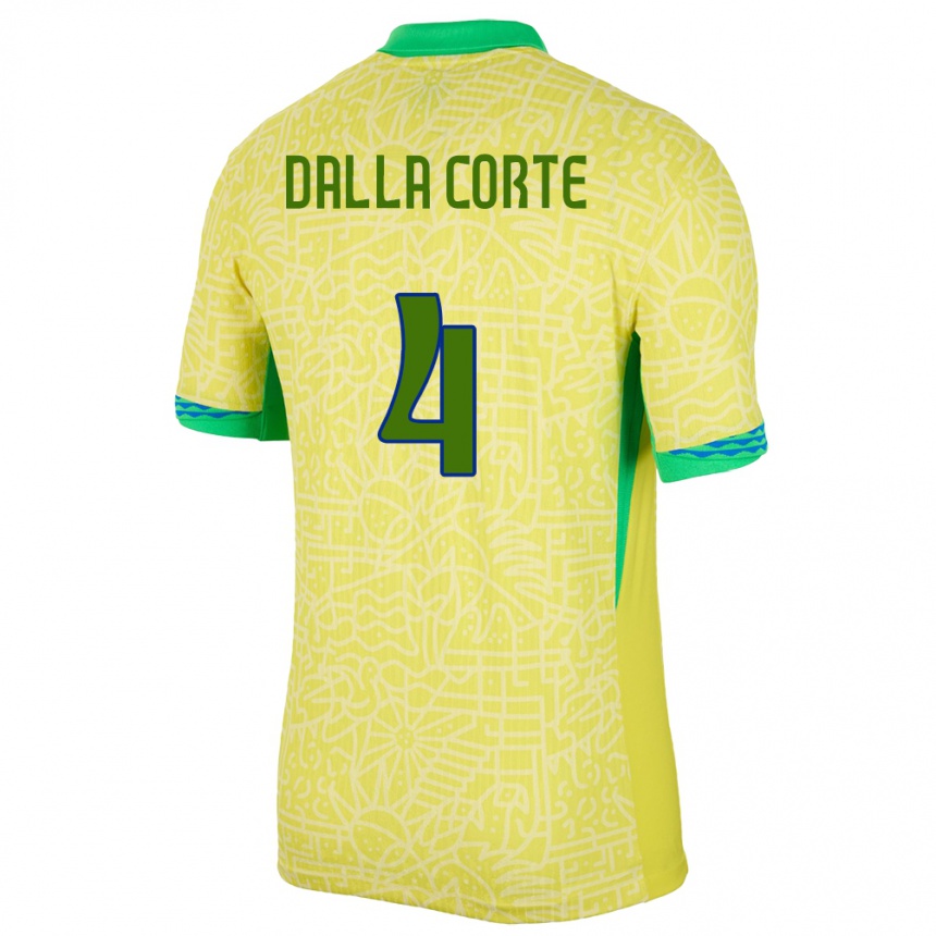 Kids Football Brazil Joao Dalla Corte #4 Yellow Home Jersey 24-26 T-Shirt Za