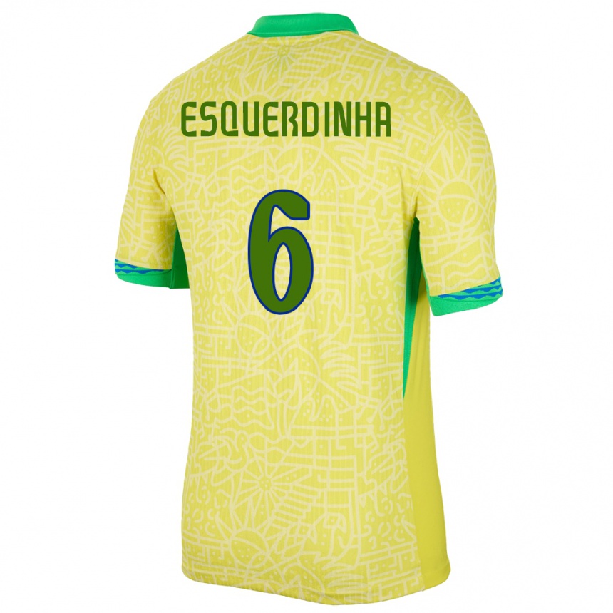 Kids Football Brazil Esquerdinha #6 Yellow Home Jersey 24-26 T-Shirt Za