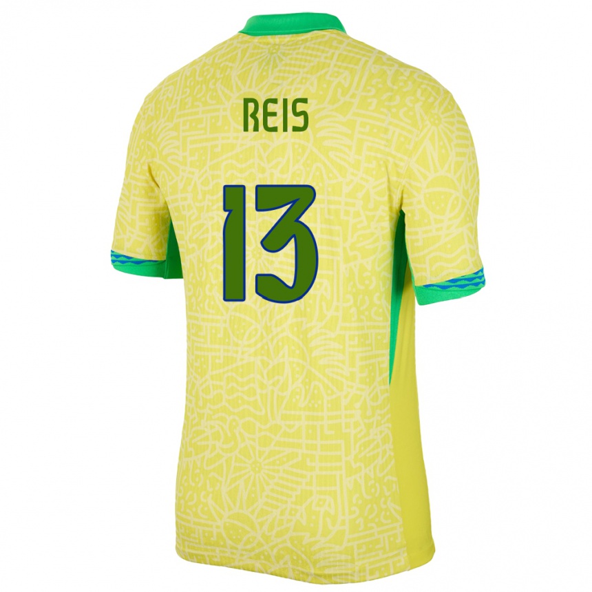 Kids Football Brazil Vitor Reis #13 Yellow Home Jersey 24-26 T-Shirt Za