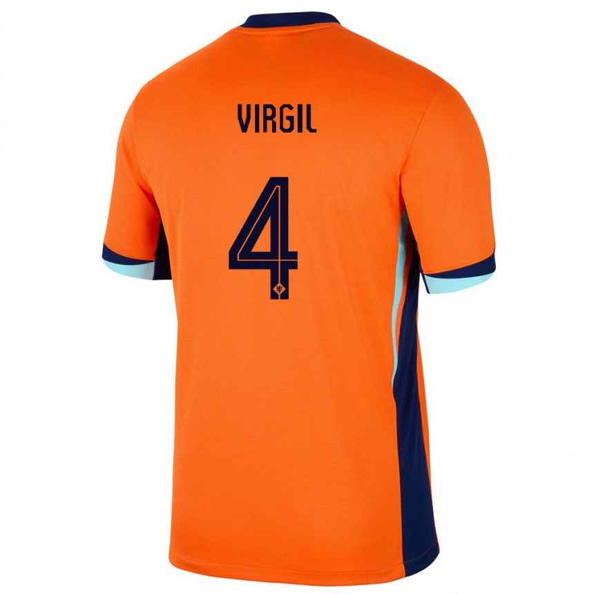 Kids Football Netherlands Virgil Van Dijk #4 Orange Home Jersey 24-26 T-Shirt Za