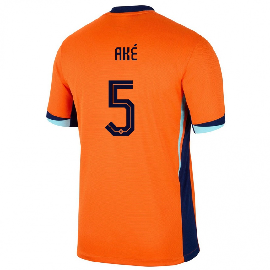 Kids Football Netherlands Nathan Ake #5 Orange Home Jersey 24-26 T-Shirt Za