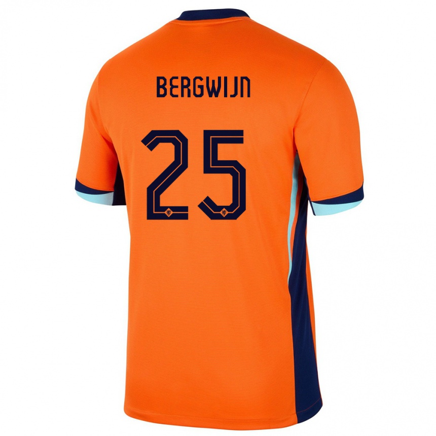 Kids Football Netherlands Steven Bergwijn #25 Orange Home Jersey 24-26 T-Shirt Za