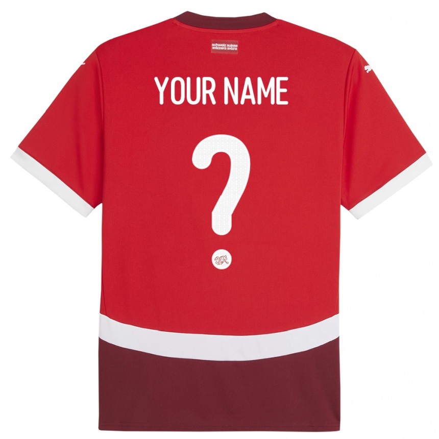 Kids Football Switzerland Your Name #0 Red Home Jersey 24-26 T-Shirt Za