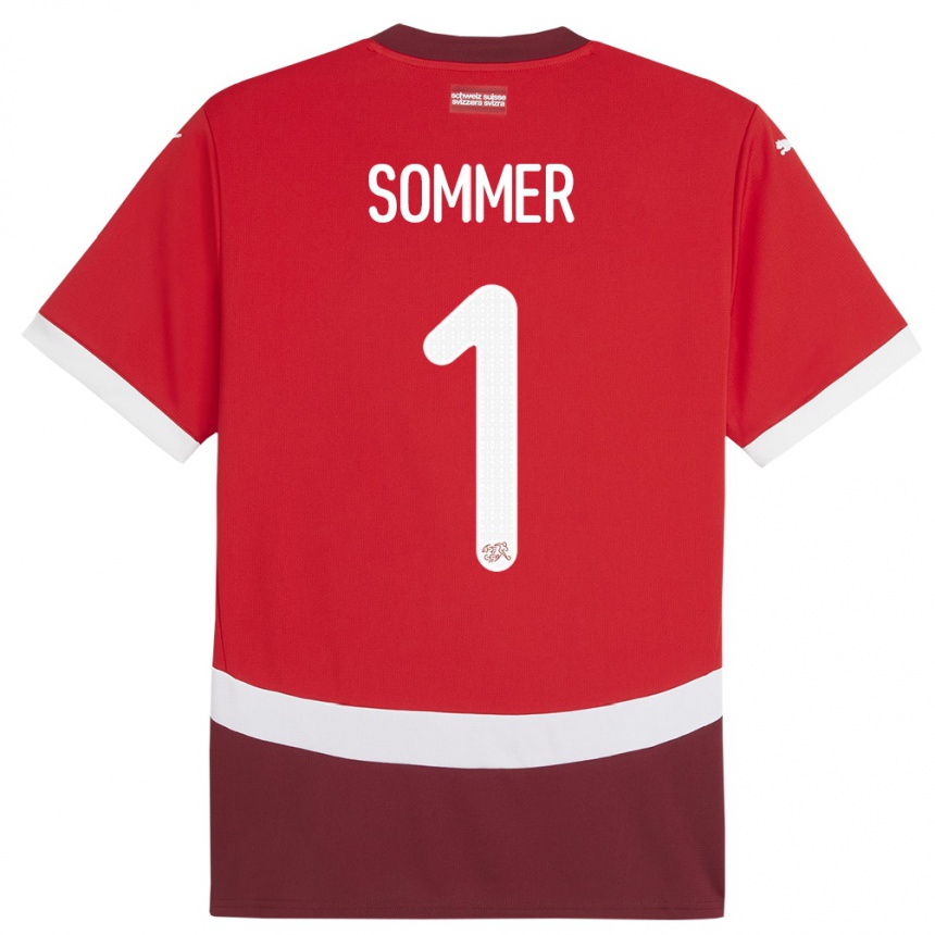 Kids Football Switzerland Yann Sommer #1 Red Home Jersey 24-26 T-Shirt Za