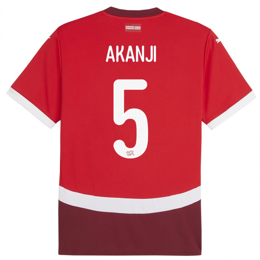 Kids Football Switzerland Manuel Akanji #5 Red Home Jersey 24-26 T-Shirt Za