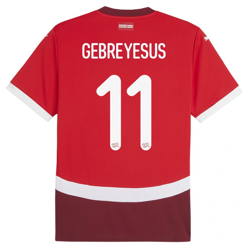 Kids Football Switzerland Esey Gebreyesus #11 Red Home Jersey 24-26 T-Shirt Za