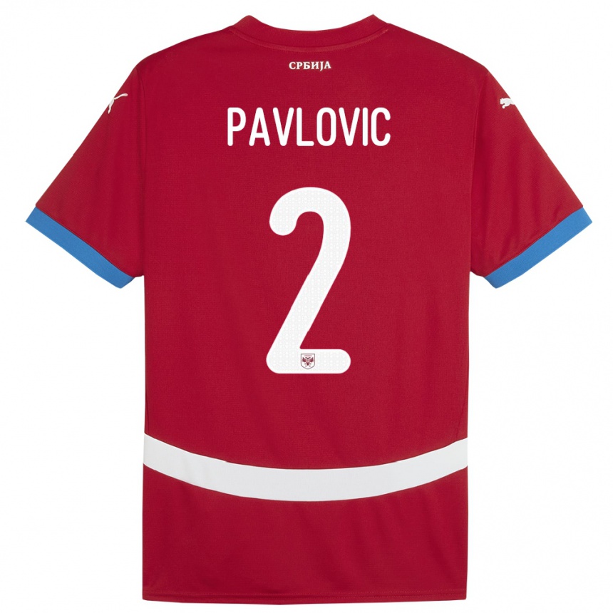 Kids Football Serbia Strahinja Pavlovic #2 Red Home Jersey 24-26 T-Shirt Za