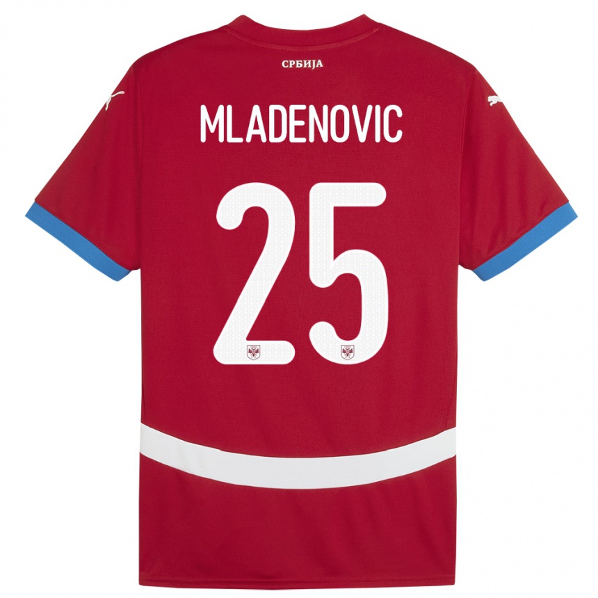 Kids Football Serbia Filip Mladenovic #25 Red Home Jersey 24-26 T-Shirt Za