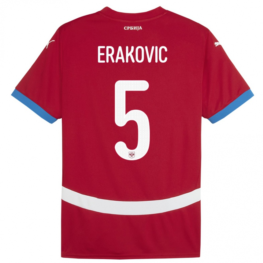 Kids Football Serbia Strahinja Erakovic #5 Red Home Jersey 24-26 T-Shirt Za