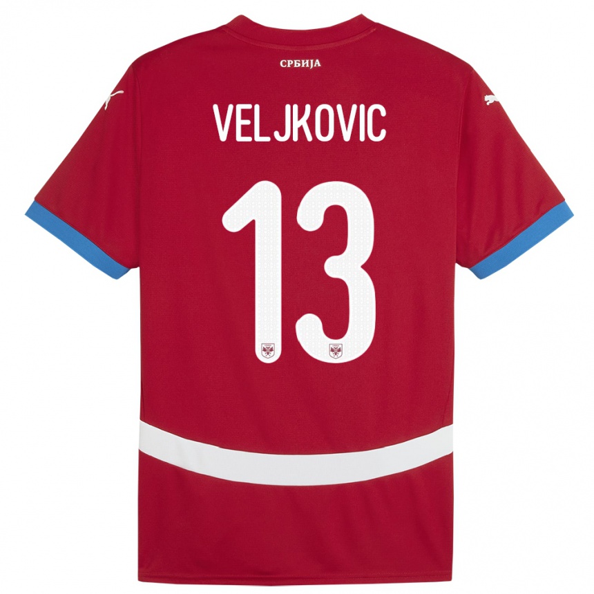 Kids Football Serbia Milos Veljkovic #13 Red Home Jersey 24-26 T-Shirt Za