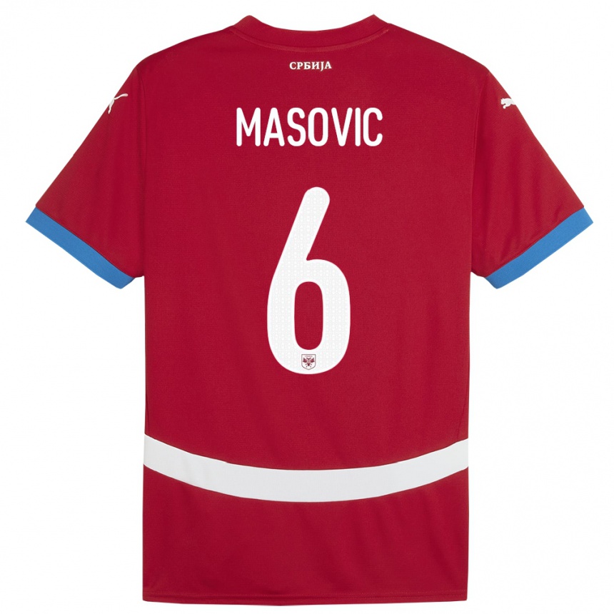 Kids Football Serbia Erhan Masovic #6 Red Home Jersey 24-26 T-Shirt Za