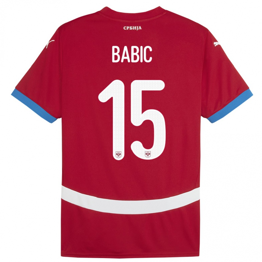 Kids Football Serbia Srdjan Babic #15 Red Home Jersey 24-26 T-Shirt Za