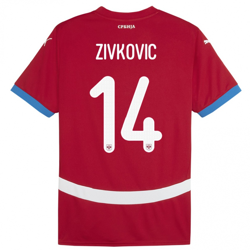 Kids Football Serbia Andrija Zivkovic #14 Red Home Jersey 24-26 T-Shirt Za