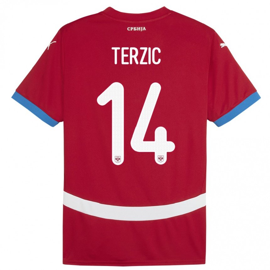 Kids Football Serbia Aleksa Terzic #14 Red Home Jersey 24-26 T-Shirt Za