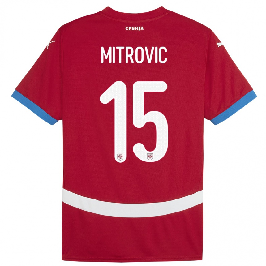 Kids Football Serbia Stefan Mitrovic #15 Red Home Jersey 24-26 T-Shirt Za