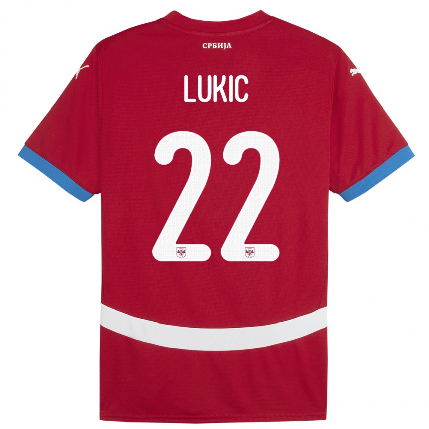 Kids Football Serbia Sasa Lukic #22 Red Home Jersey 24-26 T-Shirt Za