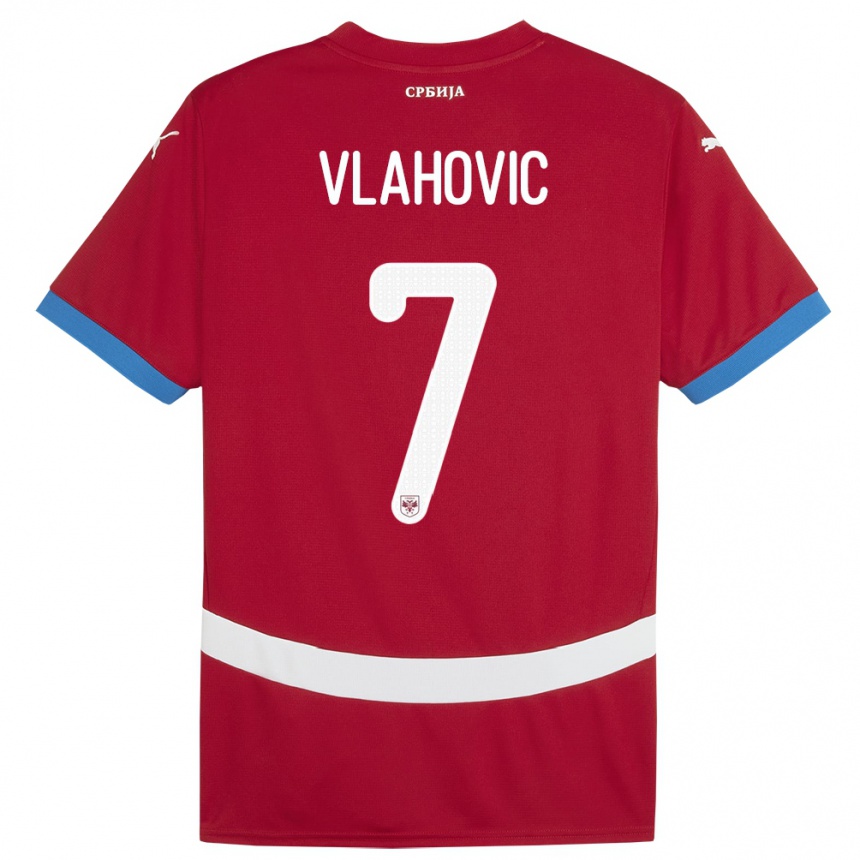 Kids Football Serbia Dusan Vlahovic #7 Red Home Jersey 24-26 T-Shirt Za