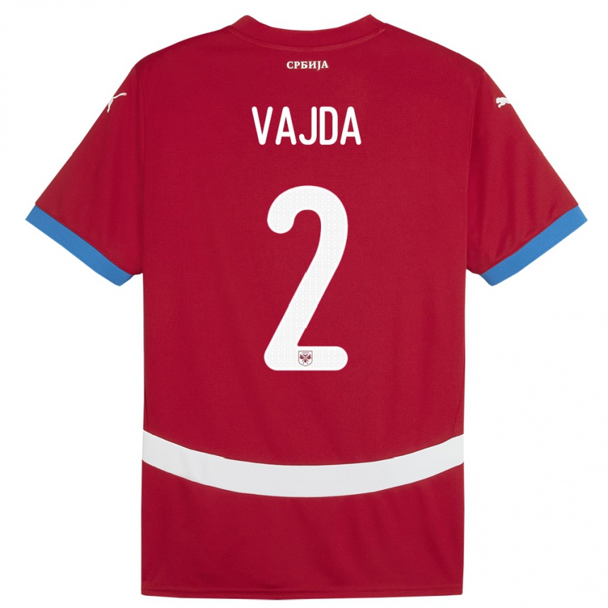 Kids Football Serbia Orsoja Vajda #2 Red Home Jersey 24-26 T-Shirt Za