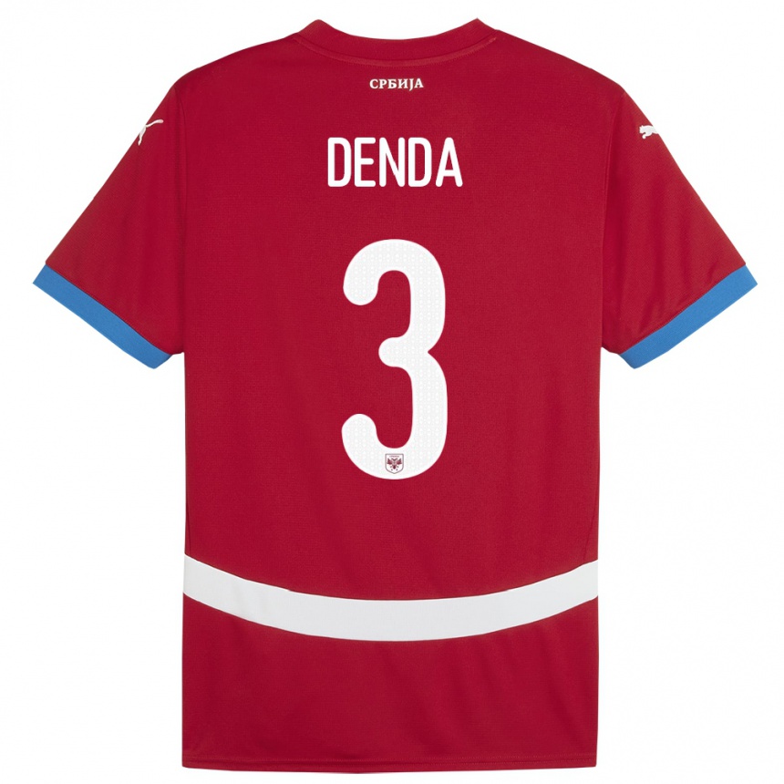 Kids Football Serbia Milica Denda #3 Red Home Jersey 24-26 T-Shirt Za