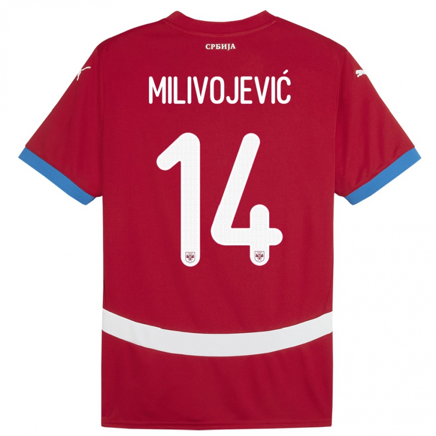 Kids Football Serbia Vesna Milivojevic #14 Red Home Jersey 24-26 T-Shirt Za