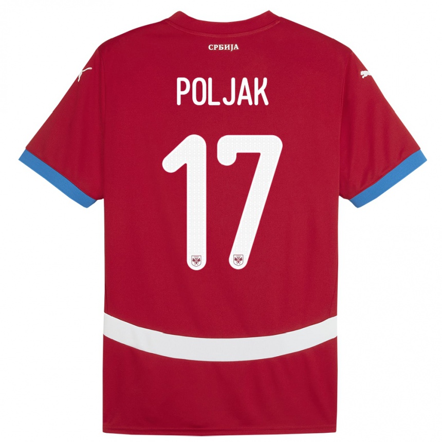 Kids Football Serbia Allegra Poljak #17 Red Home Jersey 24-26 T-Shirt Za