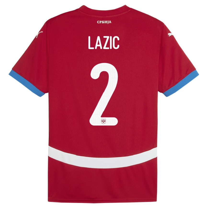 Kids Football Serbia Uros Lazic #2 Red Home Jersey 24-26 T-Shirt Za