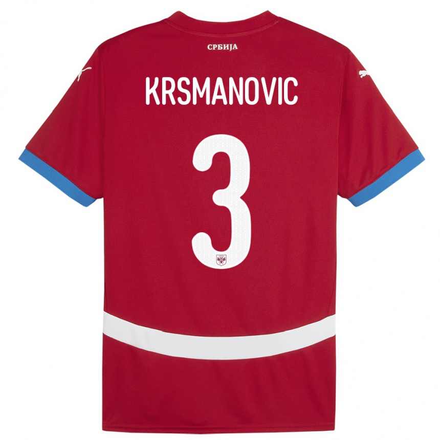 Kids Football Serbia Nemanja Krsmanovic #3 Red Home Jersey 24-26 T-Shirt Za