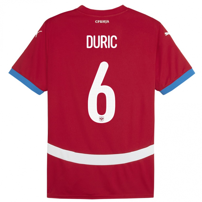 Kids Football Serbia Andrej Duric #6 Red Home Jersey 24-26 T-Shirt Za