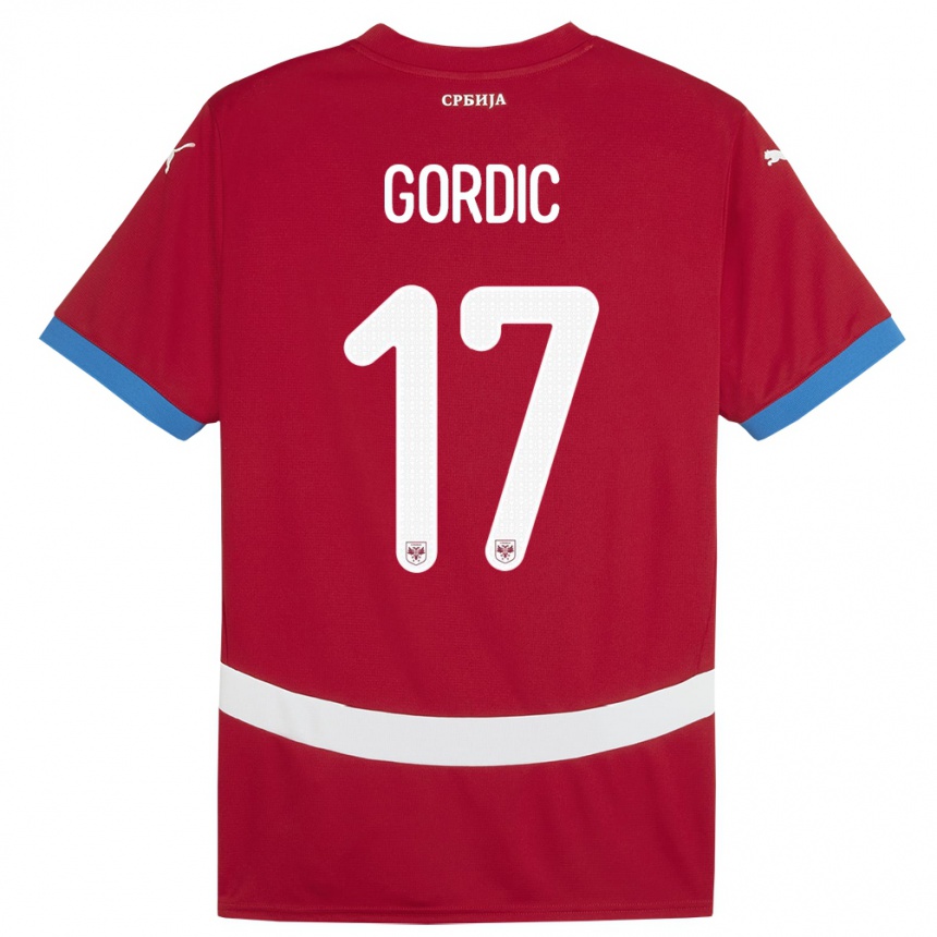 Kids Football Serbia Djordje Gordic #17 Red Home Jersey 24-26 T-Shirt Za