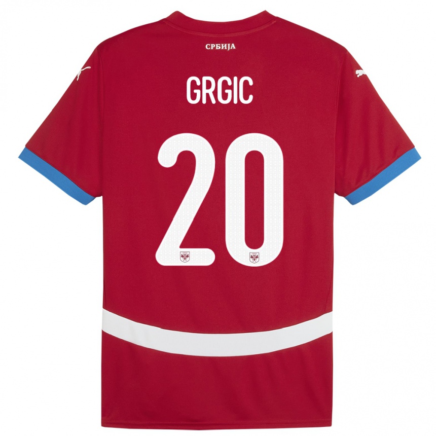 Kids Football Serbia Dario Grgic #20 Red Home Jersey 24-26 T-Shirt Za