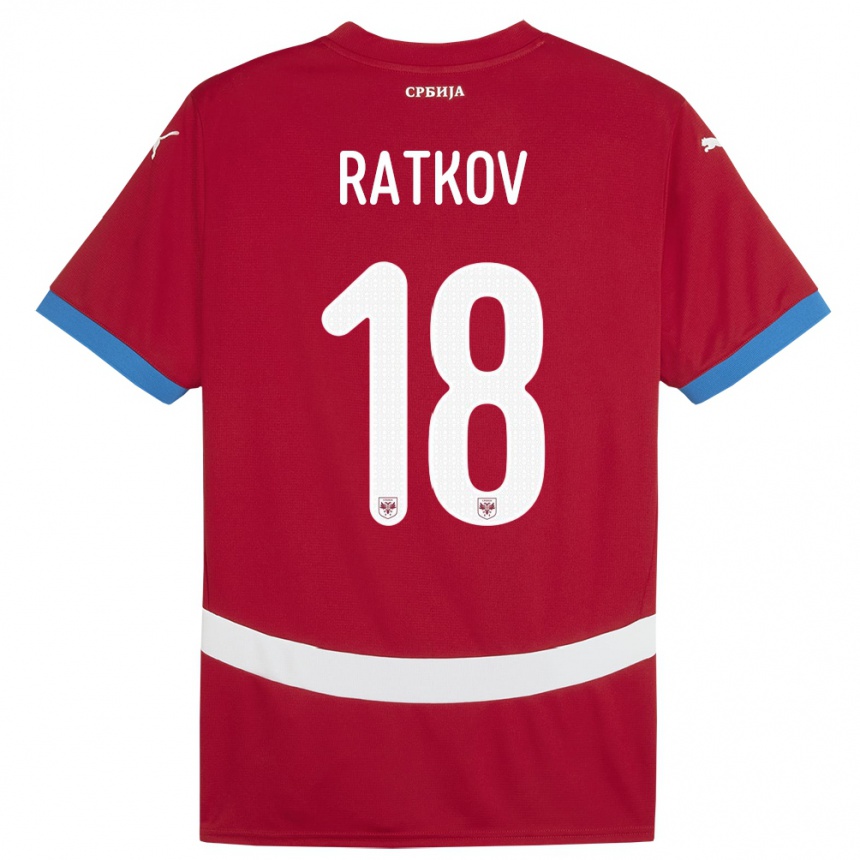 Kids Football Serbia Petar Ratkov #18 Red Home Jersey 24-26 T-Shirt Za