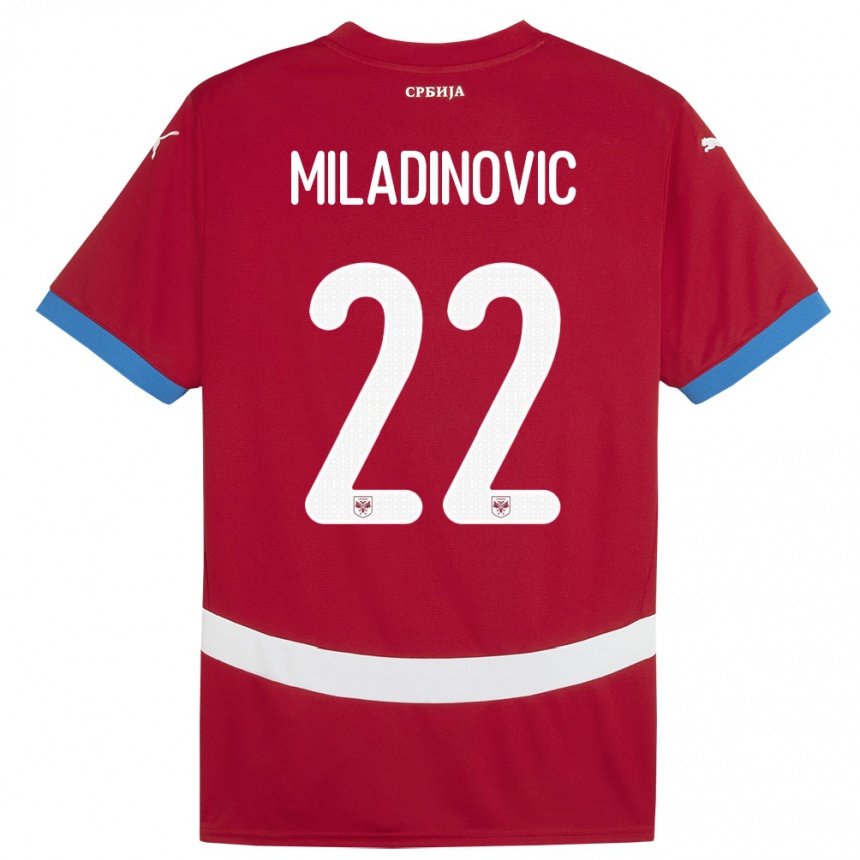 Kids Football Serbia Igor Miladinovic #22 Red Home Jersey 24-26 T-Shirt Za