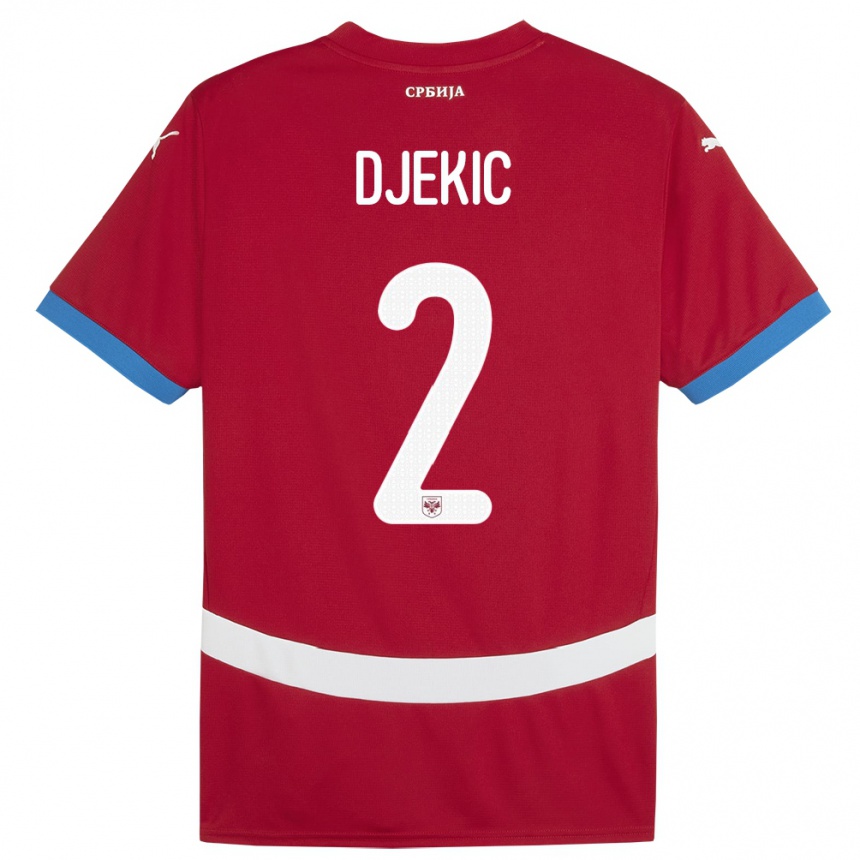 Kids Football Serbia Djuro Giulio Djekic #2 Red Home Jersey 24-26 T-Shirt Za