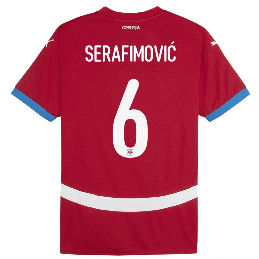 Kids Football Serbia Vojin Serafimovic #6 Red Home Jersey 24-26 T-Shirt Za