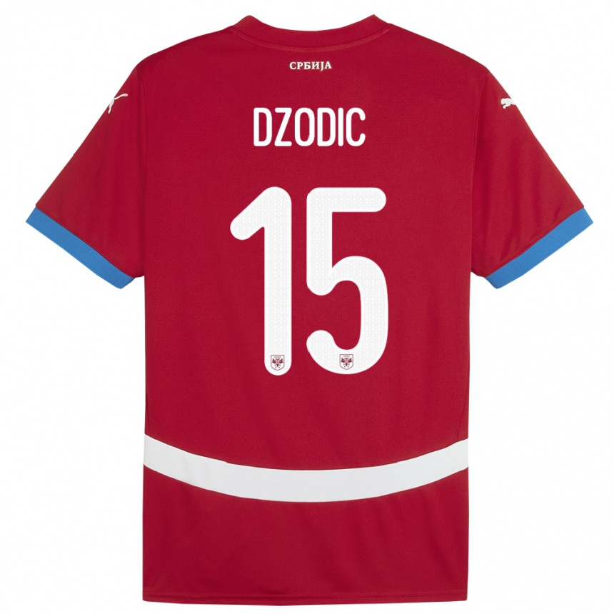 Kids Football Serbia Stefan Dzodic #15 Red Home Jersey 24-26 T-Shirt Za