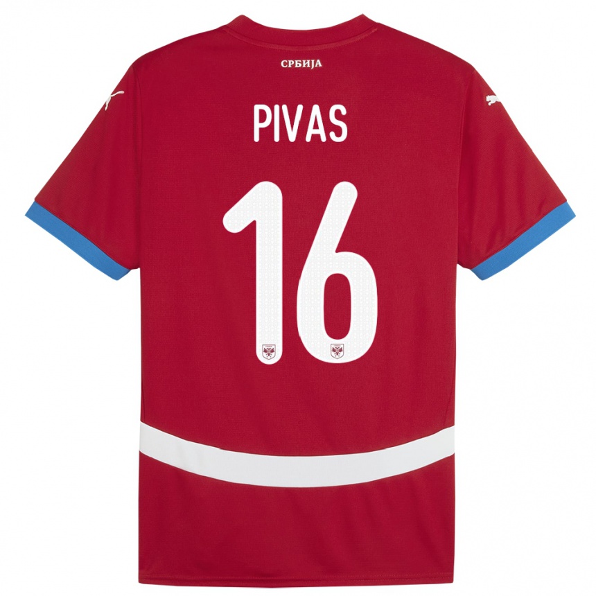 Kids Football Serbia Miodrag Pivas #16 Red Home Jersey 24-26 T-Shirt Za