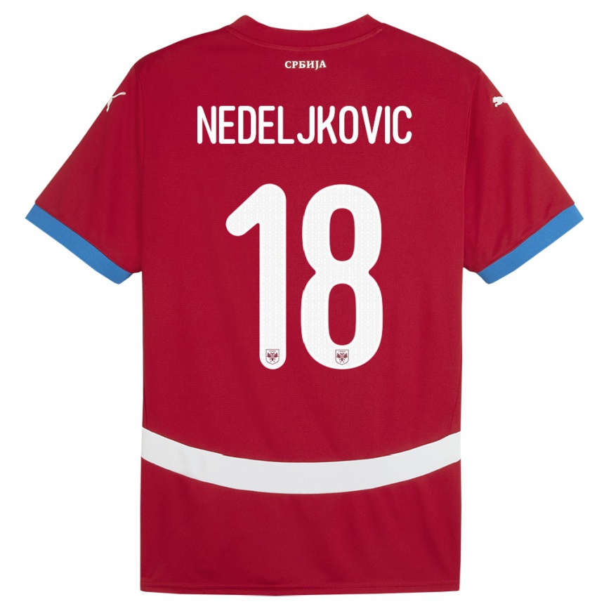 Kids Football Serbia Kosta Nedeljkovic #18 Red Home Jersey 24-26 T-Shirt Za