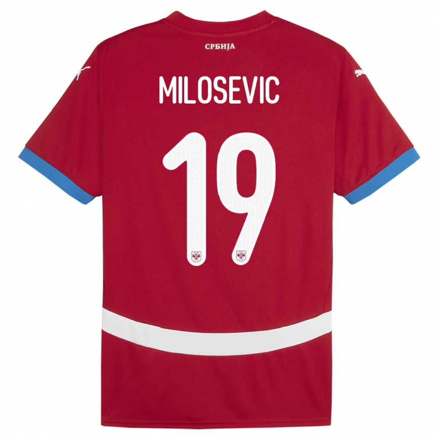 Kids Football Serbia Jovan Milosevic #19 Red Home Jersey 24-26 T-Shirt Za